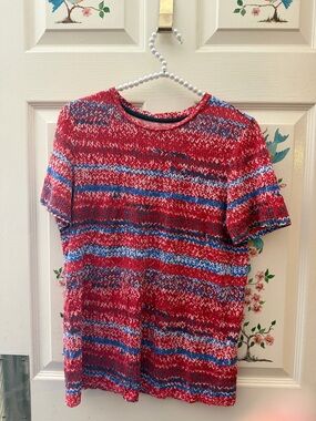 Red Multicolor Knit Short-Sleeve Skirt by